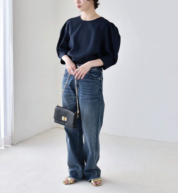 quaranciel「quaranciel:〈洗濯機可能〉リネンライク パフスリーブ クルーネック ブラウス」|シャツ・ブラウス|