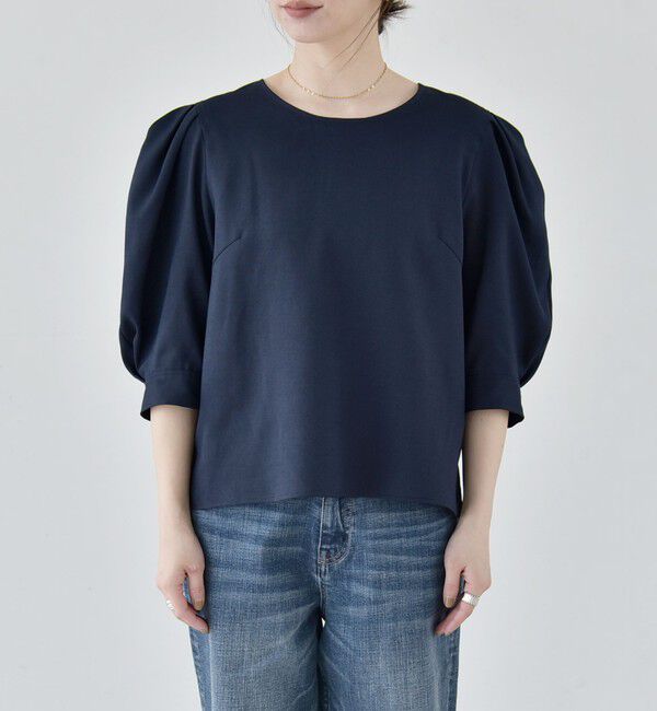 quaranciel「quaranciel:〈洗濯機可能〉リネンライク パフスリーブ クルーネック ブラウス」|シャツ・ブラウス|