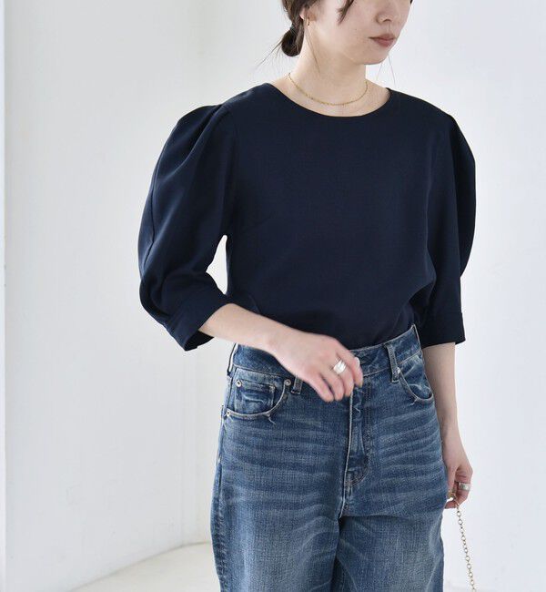 quaranciel「quaranciel:〈洗濯機可能〉リネンライク パフスリーブ クルーネック ブラウス」|シャツ・ブラウス|