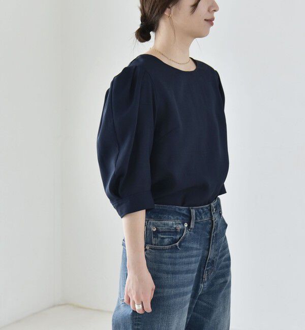 quaranciel「quaranciel:〈洗濯機可能〉リネンライク パフスリーブ クルーネック ブラウス」|シャツ・ブラウス|