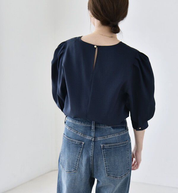 quaranciel「quaranciel:〈洗濯機可能〉リネンライク パフスリーブ クルーネック ブラウス」|シャツ・ブラウス|