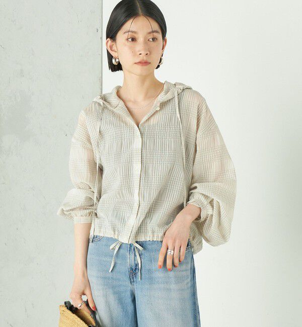 SHIPS for women「Wai＋:〈洗濯機可能〉シアー チェック フーディー シャツ」|シャツ・ブラウス|