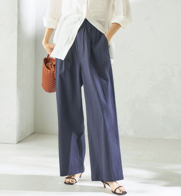 SHIPS for women「〈手洗い可能〉ACAR バンピー チェック タック パンツ」|その他|ネイビー