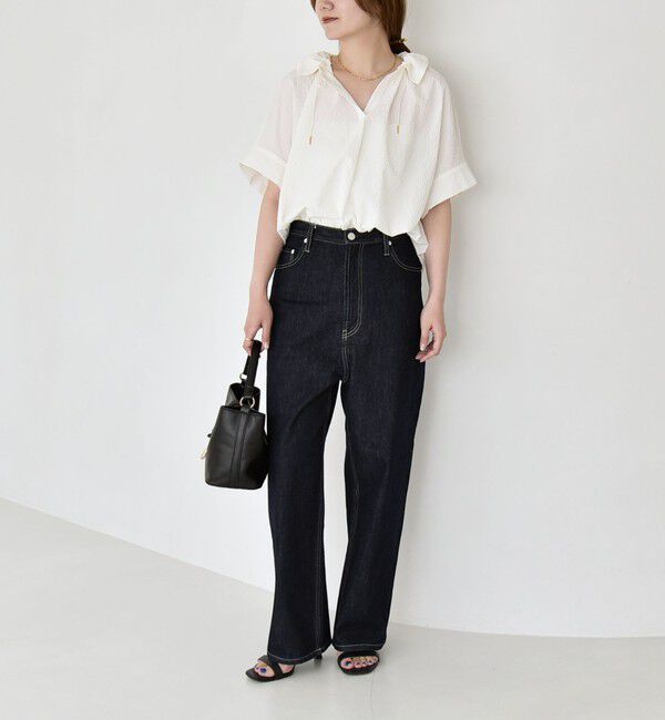 quaranciel「quaranciel:〈手洗い可能〉サッカー ドロストカラー スキッパー シャツ ブラウス」|シャツ・ブラウス|