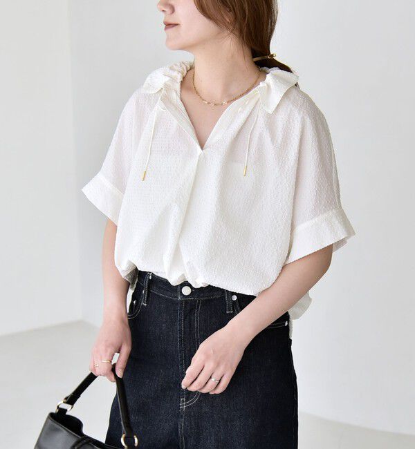 quaranciel「quaranciel:〈手洗い可能〉サッカー ドロストカラー スキッパー シャツ ブラウス」|シャツ・ブラウス|