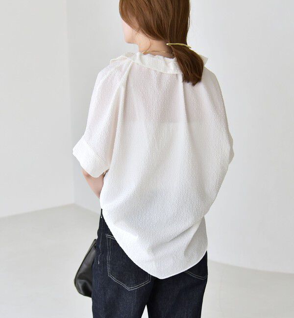 quaranciel「quaranciel:〈手洗い可能〉サッカー ドロストカラー スキッパー シャツ ブラウス」|シャツ・ブラウス|