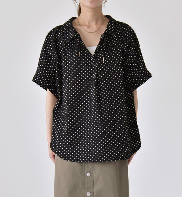 quaranciel「quaranciel:〈手洗い可能〉サッカー ドロストカラー スキッパー シャツ ブラウス」|シャツ・ブラウス|