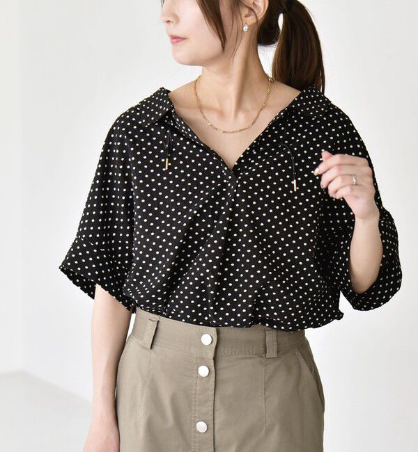 quaranciel「quaranciel:〈手洗い可能〉サッカー ドロストカラー スキッパー シャツ ブラウス」|シャツ・ブラウス|