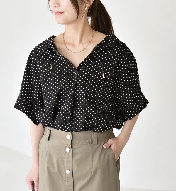 quaranciel「quaranciel:〈手洗い可能〉サッカー ドロストカラー スキッパー シャツ ブラウス」|シャツ・ブラウス|