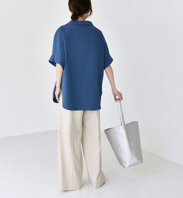 quaranciel「quaranciel:〈手洗い可能〉サッカー ドロストカラー スキッパー シャツ ブラウス」|シャツ・ブラウス|