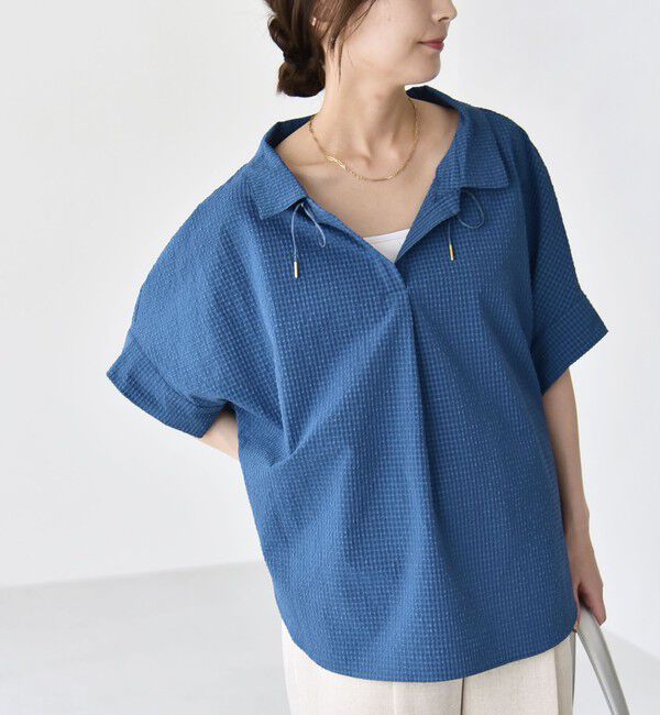 quaranciel「quaranciel:〈手洗い可能〉サッカー ドロストカラー スキッパー シャツ ブラウス」|シャツ・ブラウス|