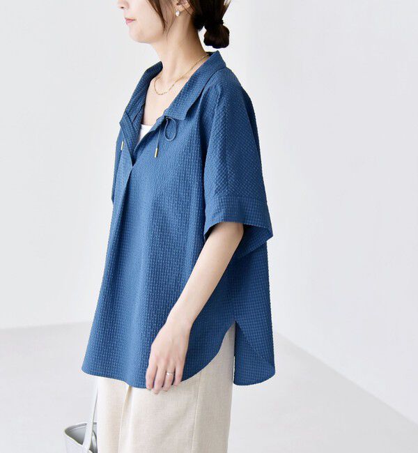 quaranciel「quaranciel:〈手洗い可能〉サッカー ドロストカラー スキッパー シャツ ブラウス」|シャツ・ブラウス|