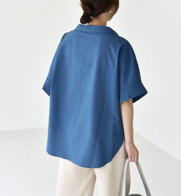quaranciel「quaranciel:〈手洗い可能〉サッカー ドロストカラー スキッパー シャツ ブラウス」|シャツ・ブラウス|