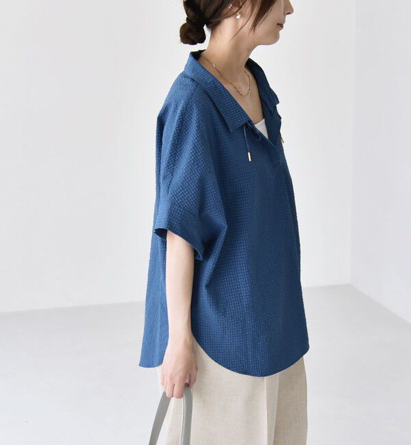 quaranciel「quaranciel:〈手洗い可能〉サッカー ドロストカラー スキッパー シャツ ブラウス」|シャツ・ブラウス|