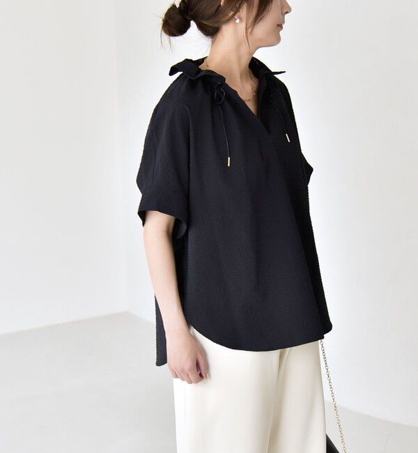 quaranciel「quaranciel:〈手洗い可能〉サッカー ドロストカラー スキッパー シャツ ブラウス」|シャツ・ブラウス|