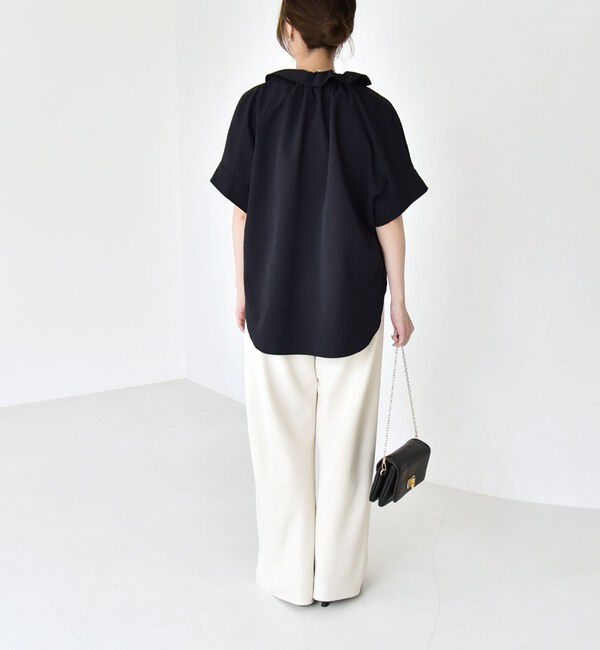 quaranciel「quaranciel:〈手洗い可能〉サッカー ドロストカラー スキッパー シャツ ブラウス」|シャツ・ブラウス|