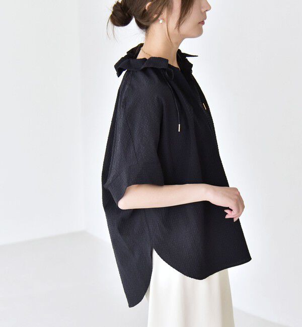 quaranciel「quaranciel:〈手洗い可能〉サッカー ドロストカラー スキッパー シャツ ブラウス」|シャツ・ブラウス|