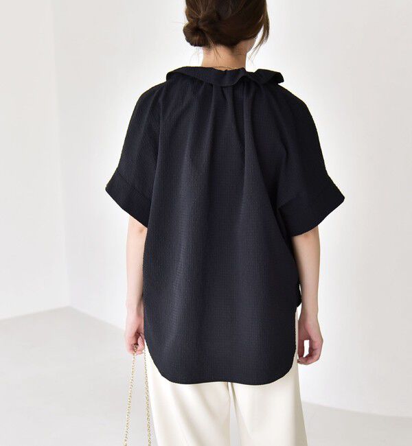quaranciel「quaranciel:〈手洗い可能〉サッカー ドロストカラー スキッパー シャツ ブラウス」|シャツ・ブラウス|