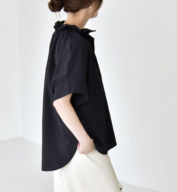 quaranciel「quaranciel:〈手洗い可能〉サッカー ドロストカラー スキッパー シャツ ブラウス」|シャツ・ブラウス|