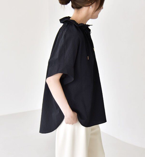 quaranciel「quaranciel:〈手洗い可能〉サッカー ドロストカラー スキッパー シャツ ブラウス」|シャツ・ブラウス|