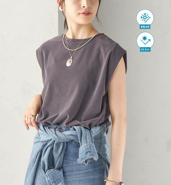 SHIPS for women「【実力派ベーシック】〈接触冷感/UVカット〉マイクロ パイル フレンチスリーブ プルオーバー」|Tシャツ・カットソー|ダークグレー
