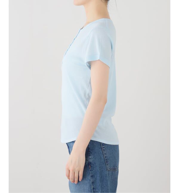 SLOBE IENA「クレープリブ ヘンリーネック5分袖 TEE」|Tシャツ・カットソー|
