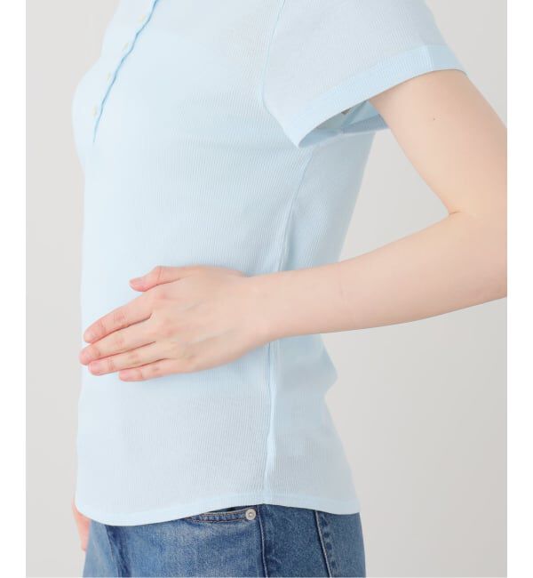SLOBE IENA「クレープリブ ヘンリーネック5分袖 TEE」|Tシャツ・カットソー|