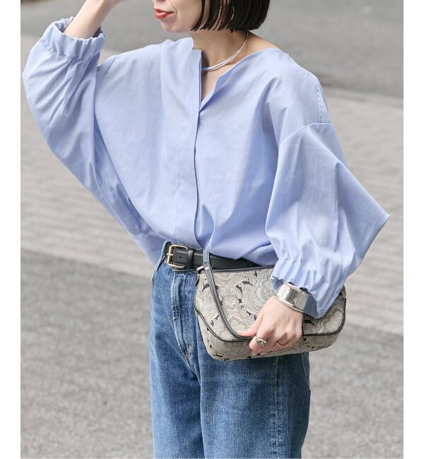 journal standard L'essage「《追加2》オーガンジーニュアンスノーカラーシャツ」|シャツ・ブラウス|ブルー