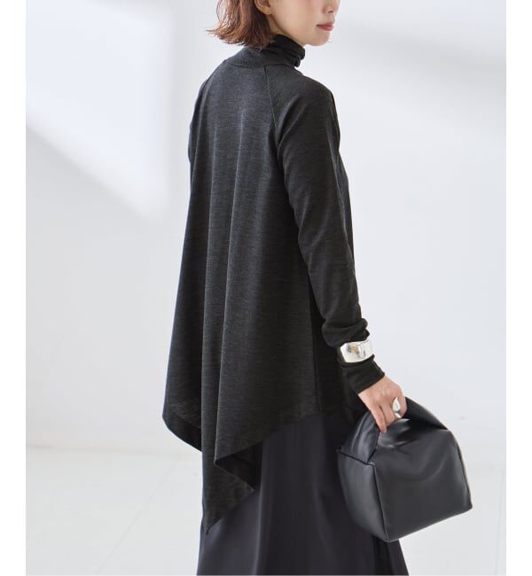 journal standard L'essage「Uhr/ウーア Wool Asymmetry Turtleneck Long Tee タートルネックロングT」|ニット・セーター|グレー