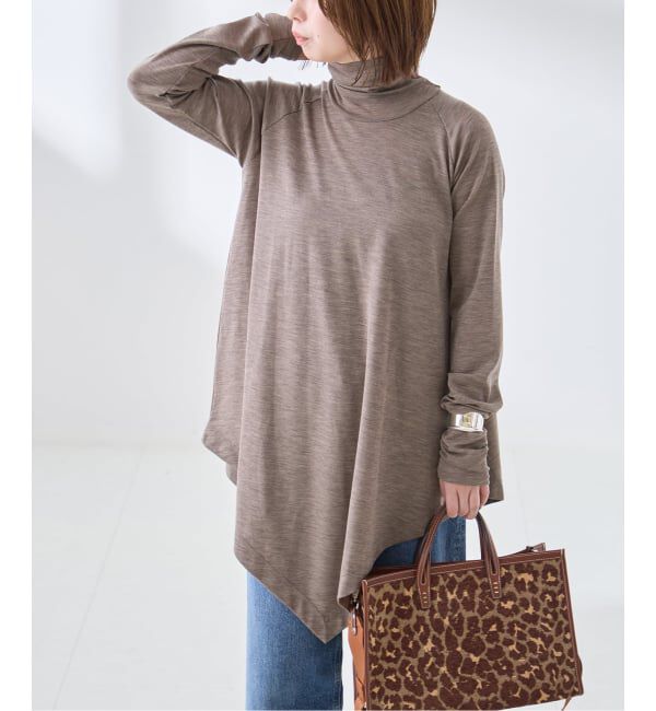 journal standard L'essage「Uhr/ウーア Wool Asymmetry Turtleneck Long Tee タートルネックロングT」|ニット・セーター|ベージュ