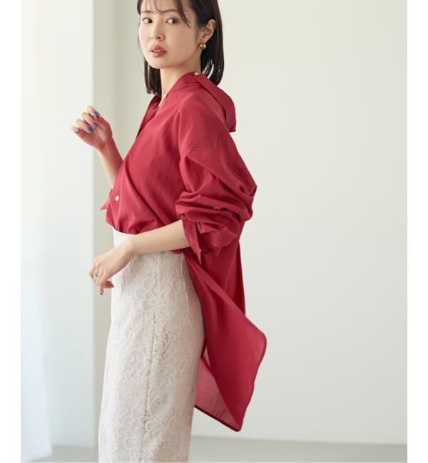 NOBLE「《追加・新色》【洗える】シルキーコットンフォルムシャツ」|シャツ・ブラウス|レッド A