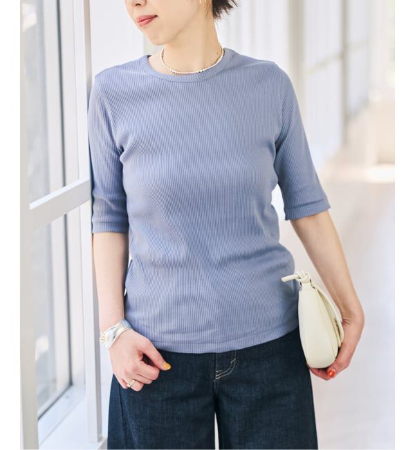 Spick and Span「コットンシルケットリブハーフスリーブプルオーバー」|Tシャツ・カットソー|