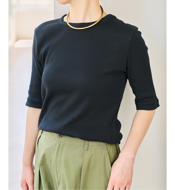 Spick and Span「コットンシルケットリブハーフスリーブプルオーバー」|Tシャツ・カットソー|