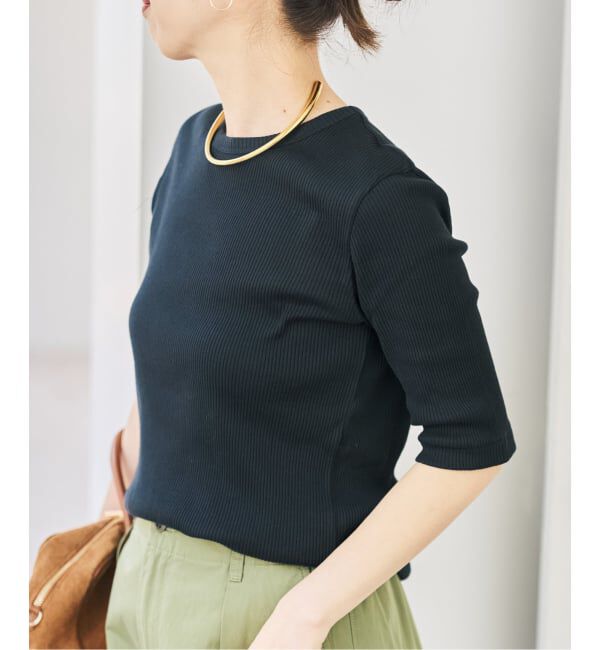 Spick and Span「コットンシルケットリブハーフスリーブプルオーバー」|Tシャツ・カットソー|