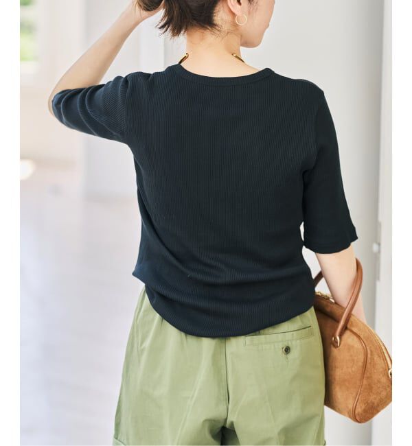 Spick and Span「コットンシルケットリブハーフスリーブプルオーバー」|Tシャツ・カットソー|