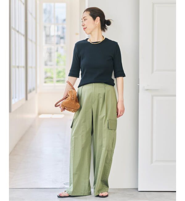Spick and Span「コットンシルケットリブハーフスリーブプルオーバー」|Tシャツ・カットソー|