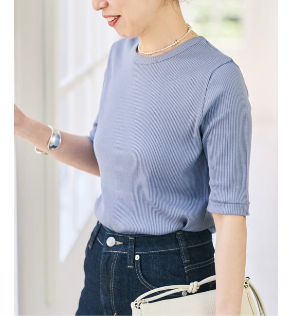 Spick and Span「コットンシルケットリブハーフスリーブプルオーバー」|Tシャツ・カットソー|サックスブルー B