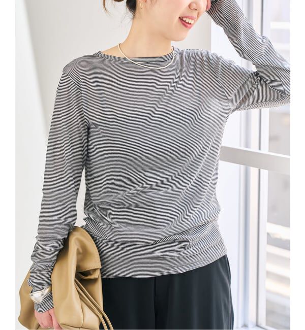 Spick and Span「《新色有り /  追加》シアーボートネックプルオーバー」|Tシャツ・カットソー|ブラックベース