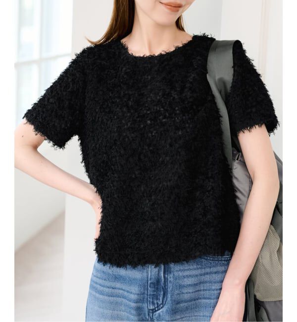 U by SPICK&SPAN「フェザーシアーハーフスリーブブラウス」|シャツ・ブラウス|ブラック