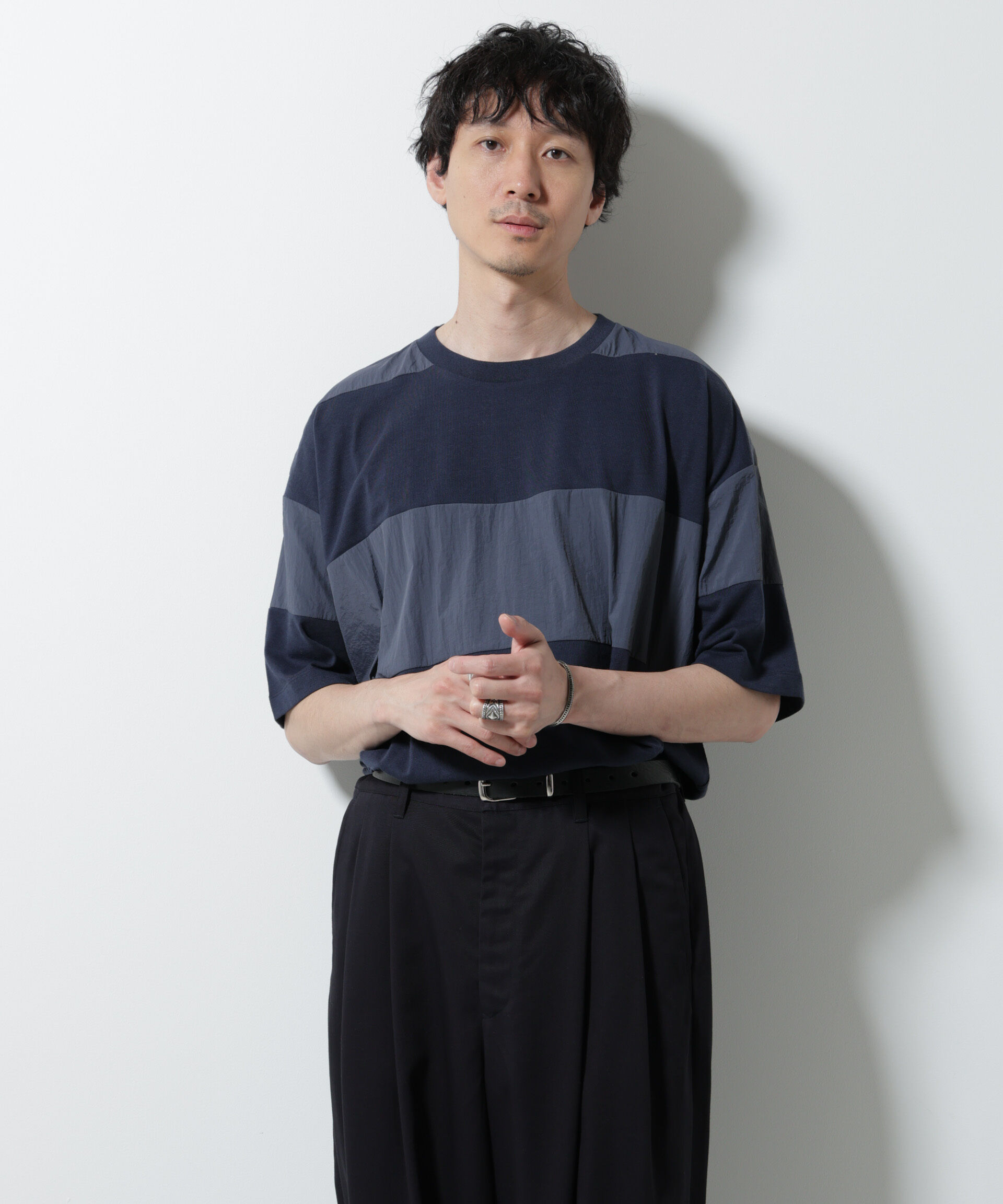 NANO universe「リラックス異素材ボーダーTシャツ 半袖」|Tシャツ・カットソー|