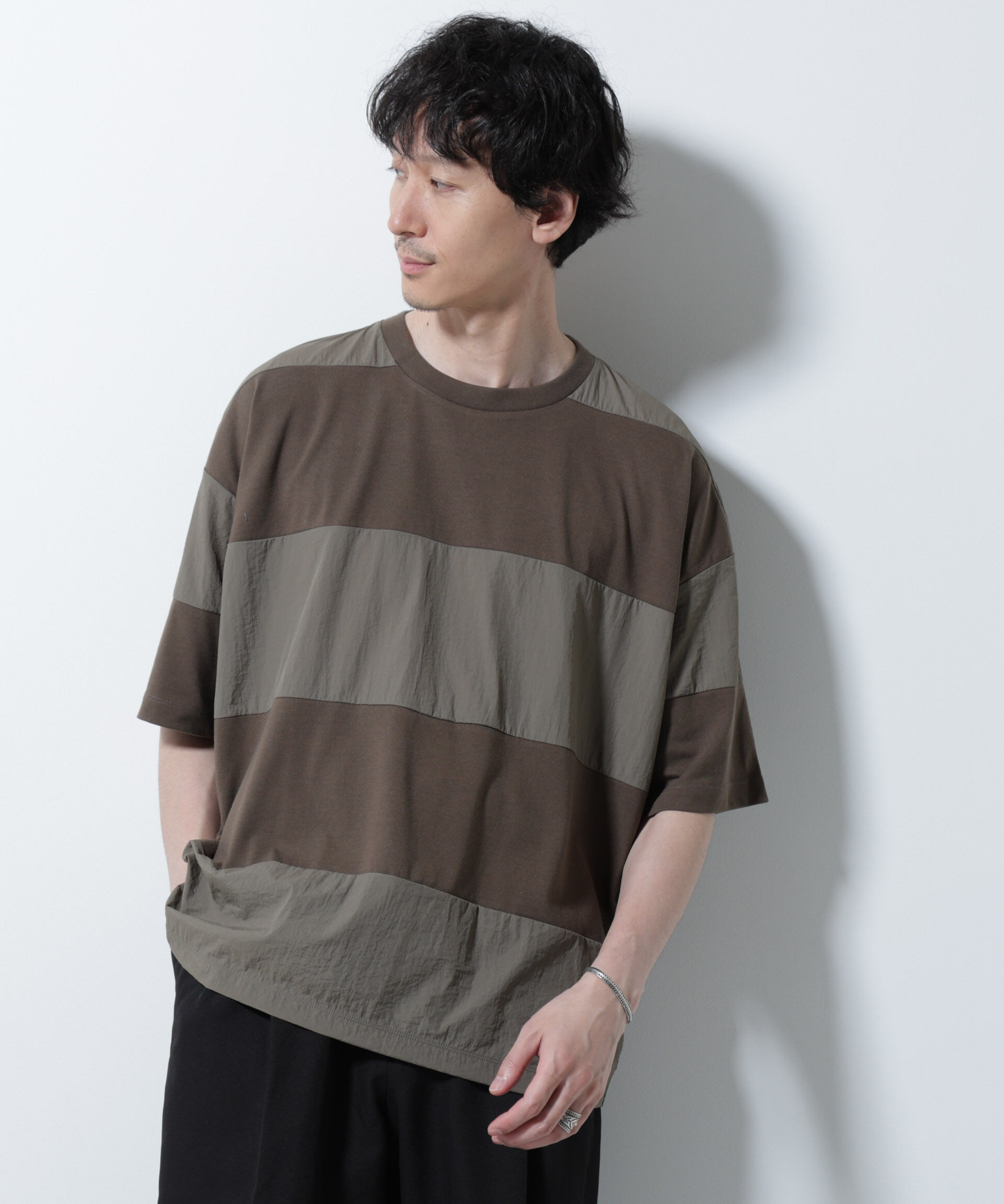 NANO universe「リラックス異素材ボーダーTシャツ 半袖」|Tシャツ・カットソー|
