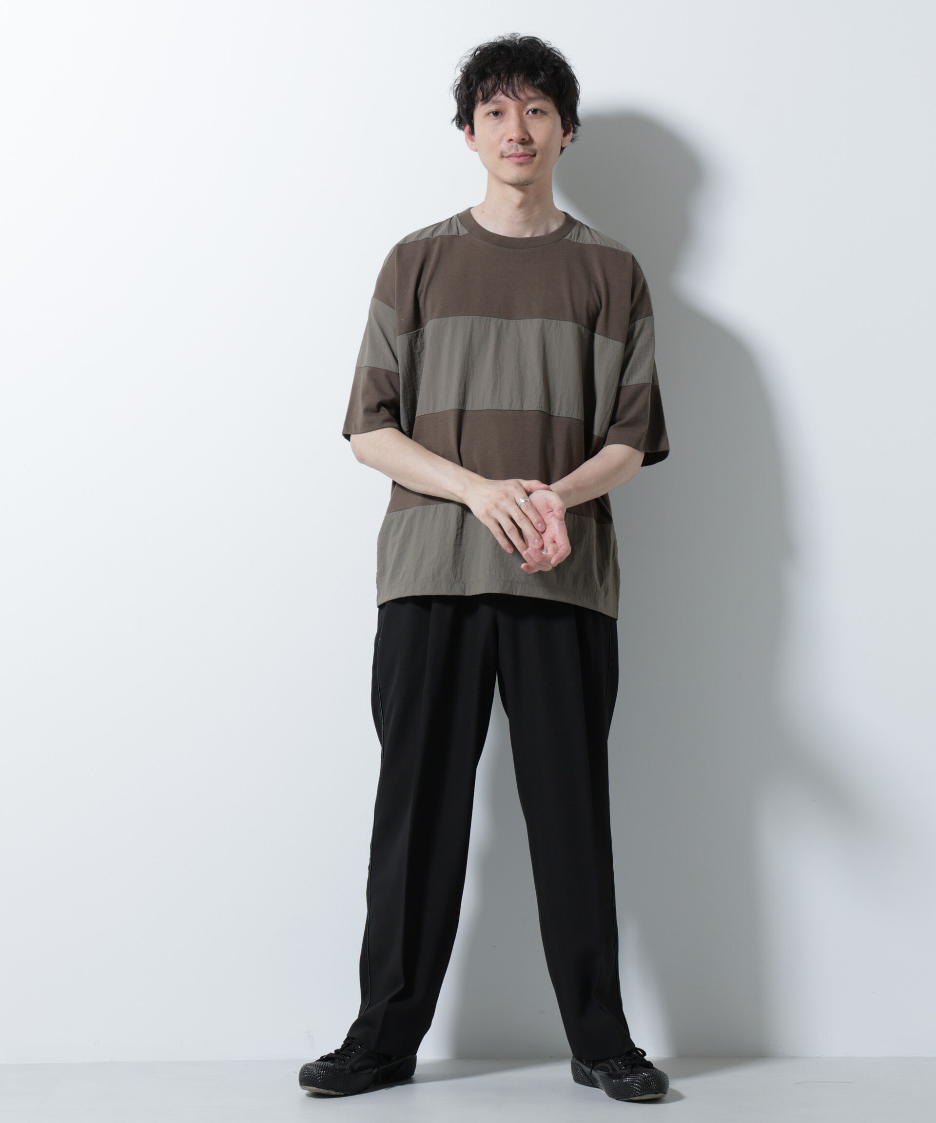 NANO universe「リラックス異素材ボーダーTシャツ 半袖」|Tシャツ・カットソー|