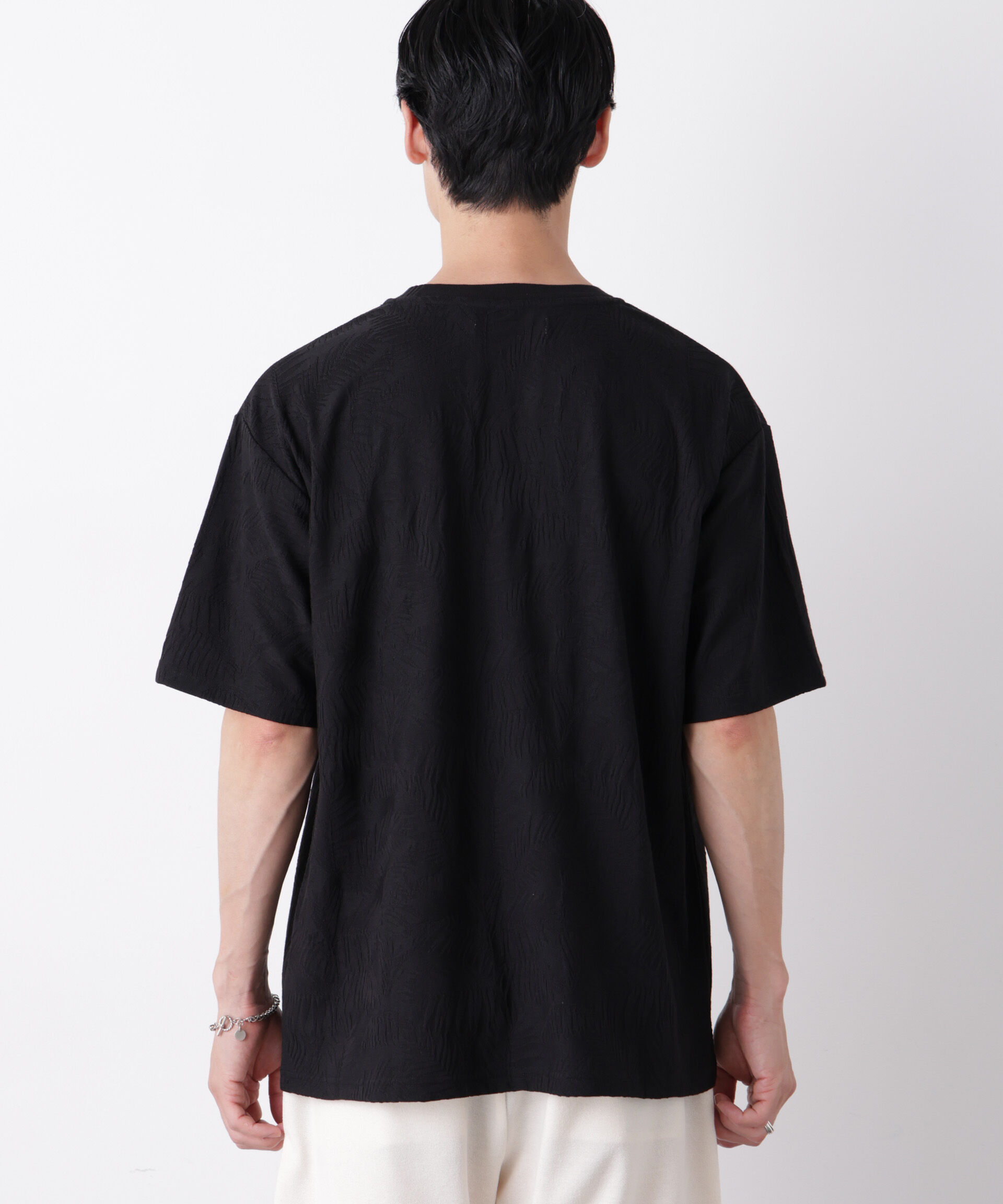 NANO universe「リンクスジャガードリーフ柄Tシャツ」|Tシャツ・カットソー|
