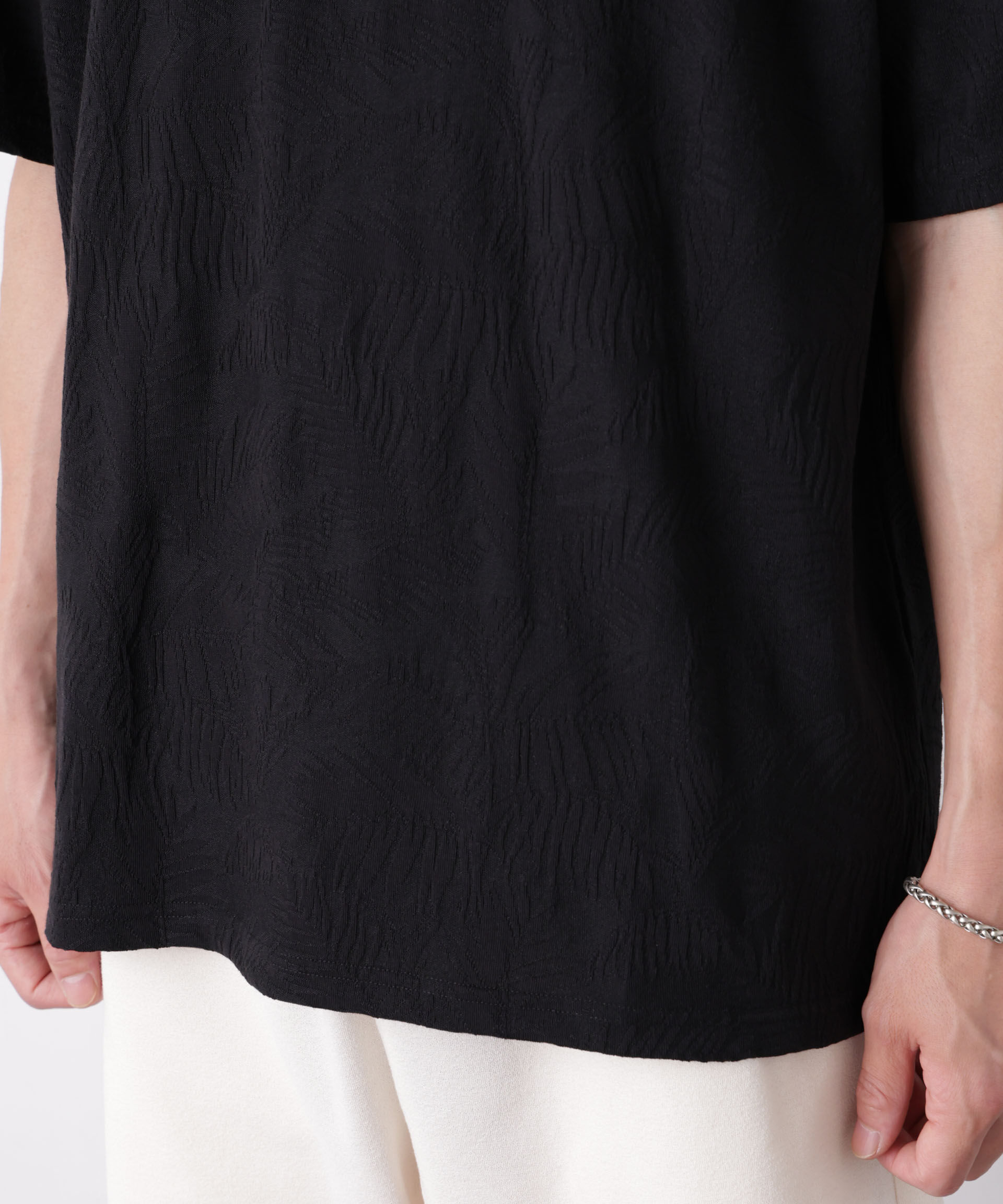 NANO universe「リンクスジャガードリーフ柄Tシャツ」|Tシャツ・カットソー|