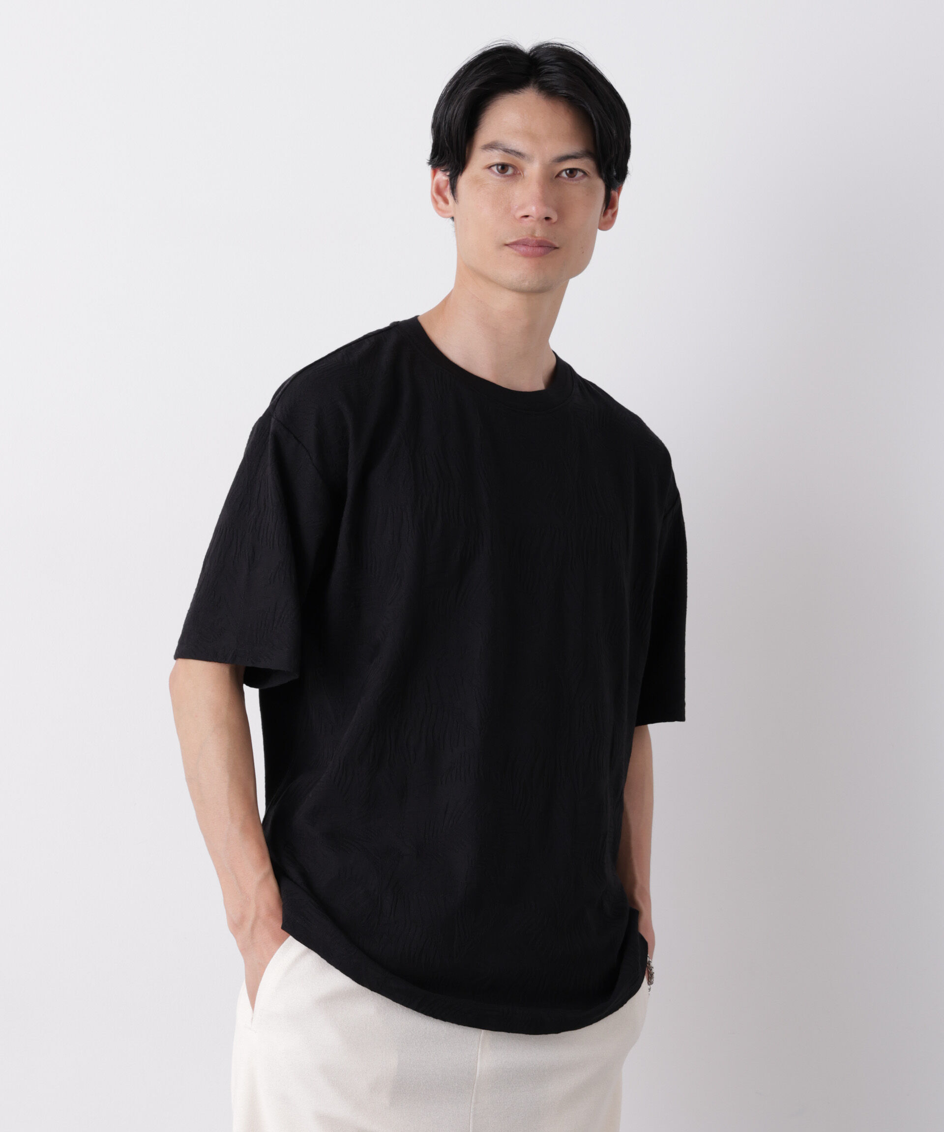 NANO universe「リンクスジャガードリーフ柄Tシャツ」|Tシャツ・カットソー|