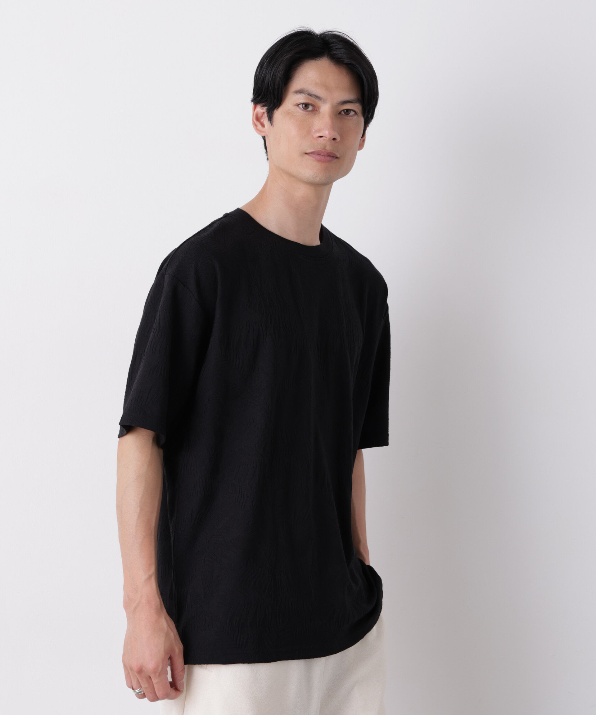 NANO universe「リンクスジャガードリーフ柄Tシャツ」|Tシャツ・カットソー|