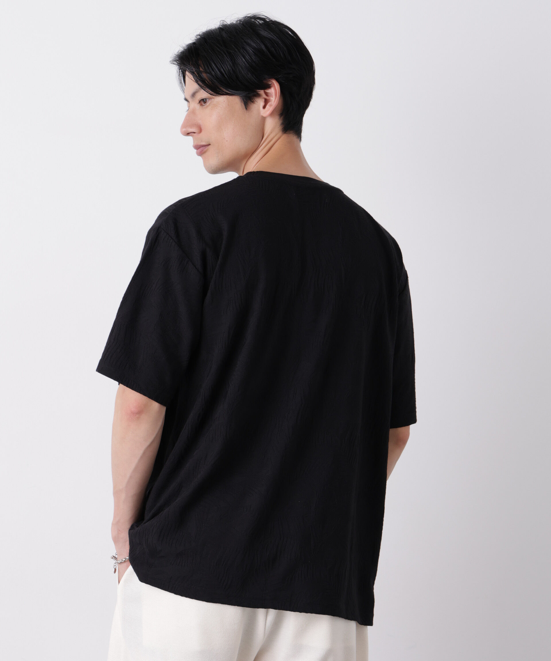 NANO universe「リンクスジャガードリーフ柄Tシャツ」|Tシャツ・カットソー|