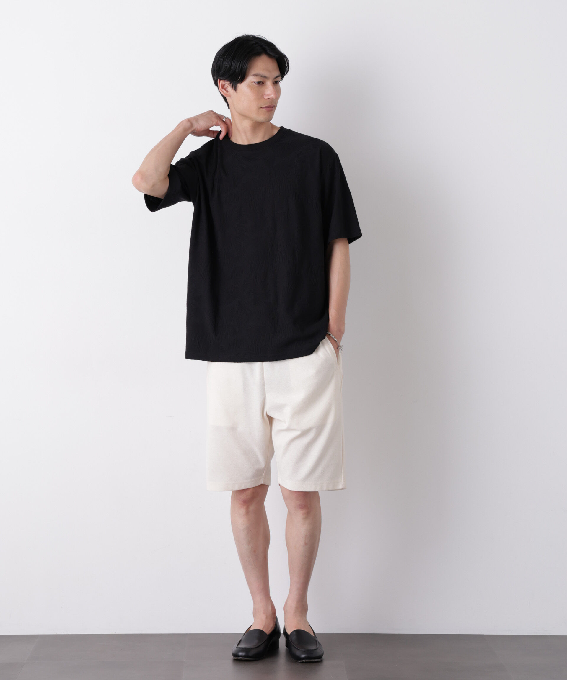 NANO universe「リンクスジャガードリーフ柄Tシャツ」|Tシャツ・カットソー|
