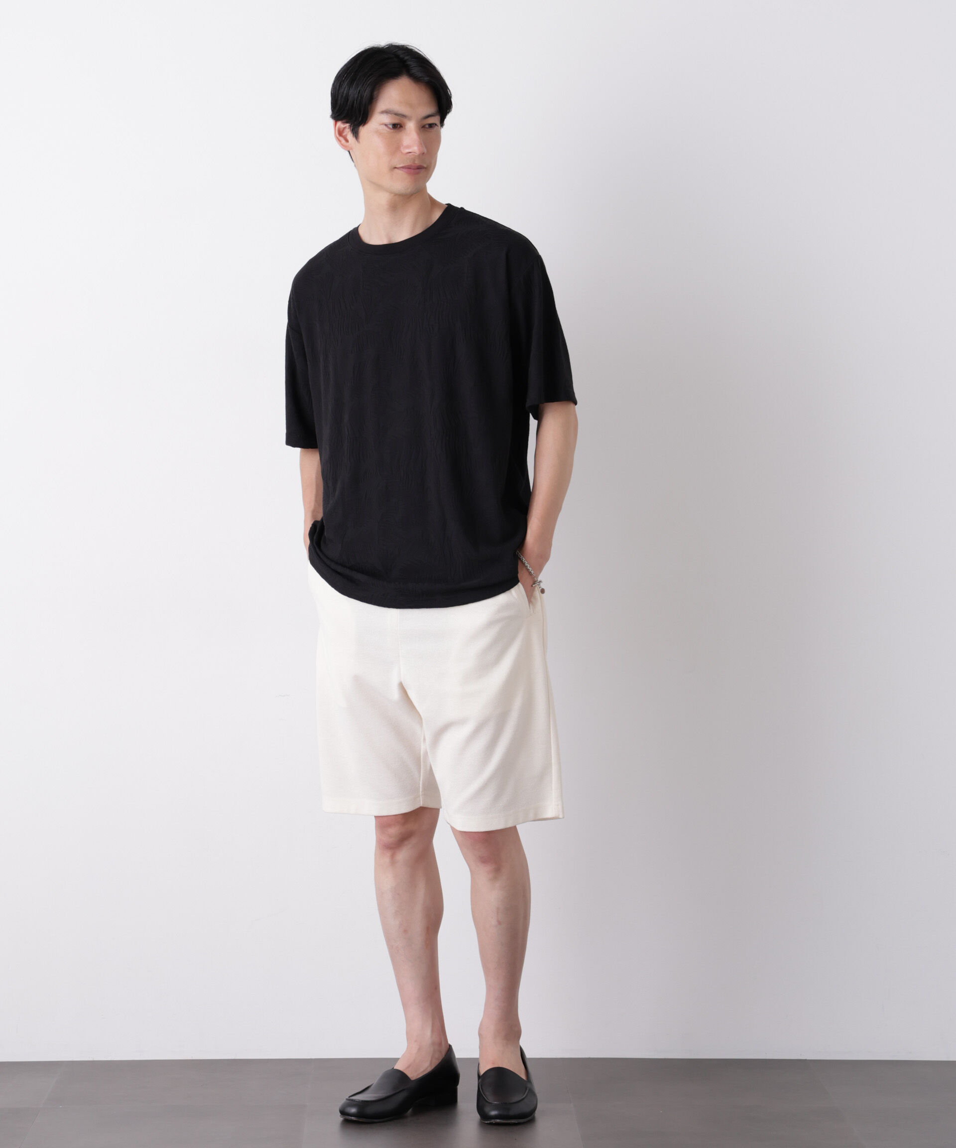 NANO universe「リンクスジャガードリーフ柄Tシャツ」|Tシャツ・カットソー|