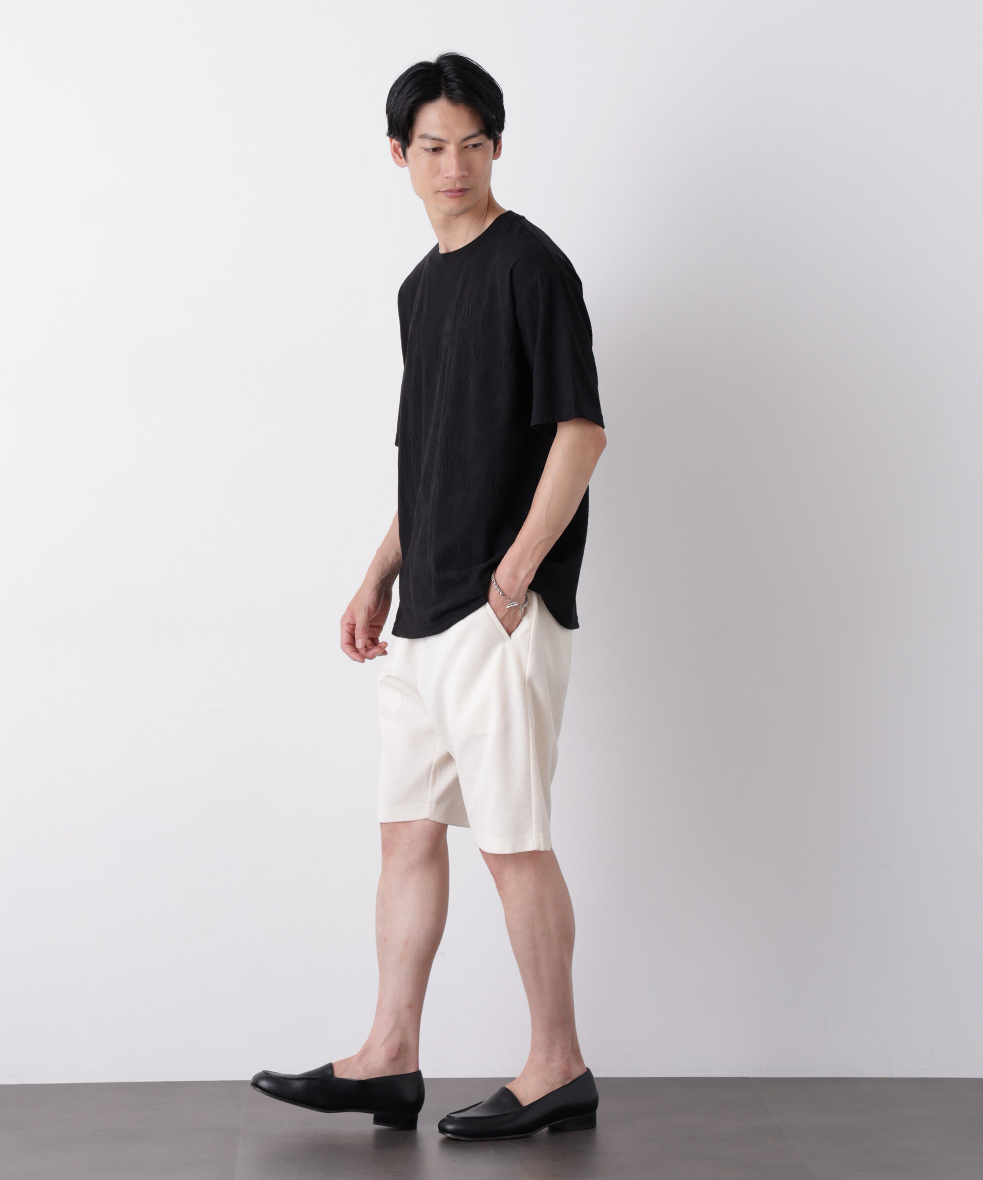 NANO universe「リンクスジャガードリーフ柄Tシャツ」|Tシャツ・カットソー|